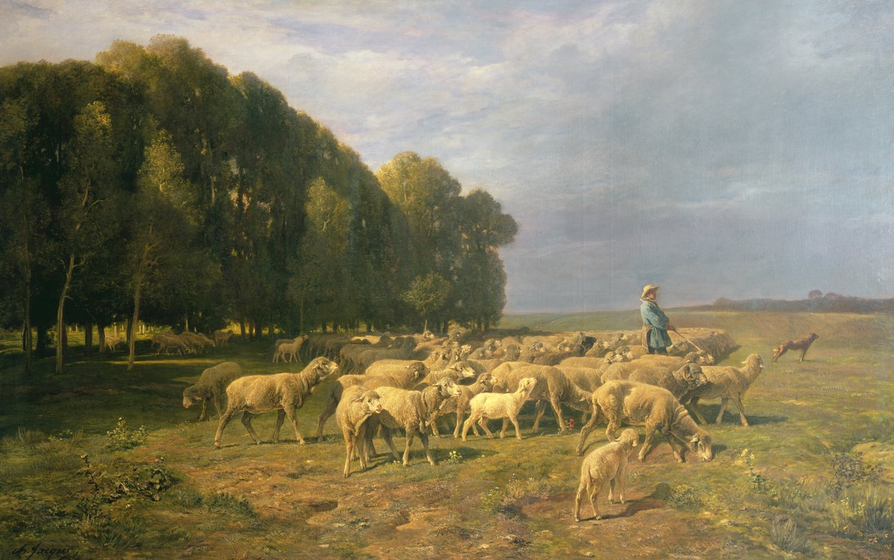 Peyzajda Koyun Sürüsü by Charles Emile Jacque