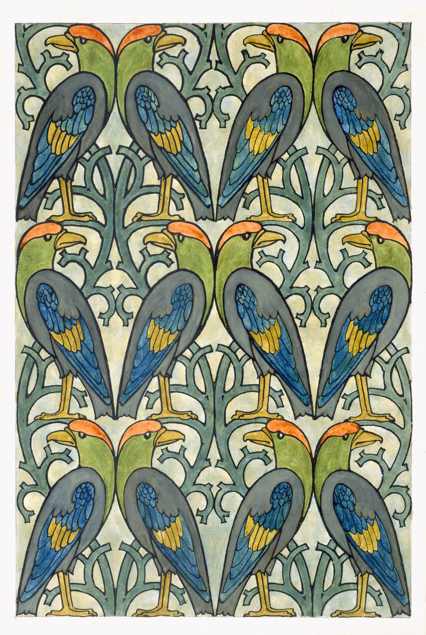 Papağan tasarımı (kağıt üzerine wc ve kalem) by Charles Francis Annesley Voysey