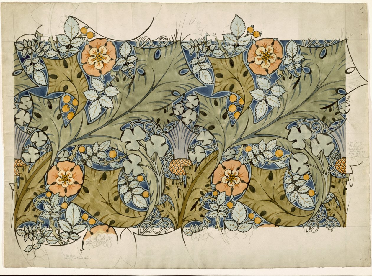 Tudor gülleri, devedikeni ve yonca (kağıt üzerinde wc ve kalem) by Charles Francis Annesley Voysey