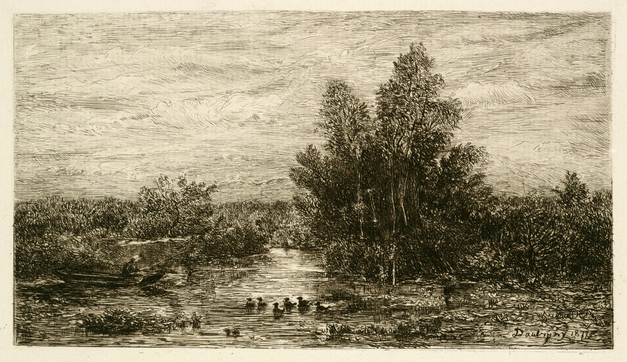 Ördeklerle Nehirde Balıkçı, 1878 by Charles Francois Daubigny