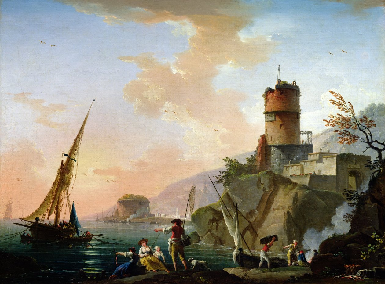 Bir Akdeniz limanının görünümü by Charles Francois Lacroix de Marseille