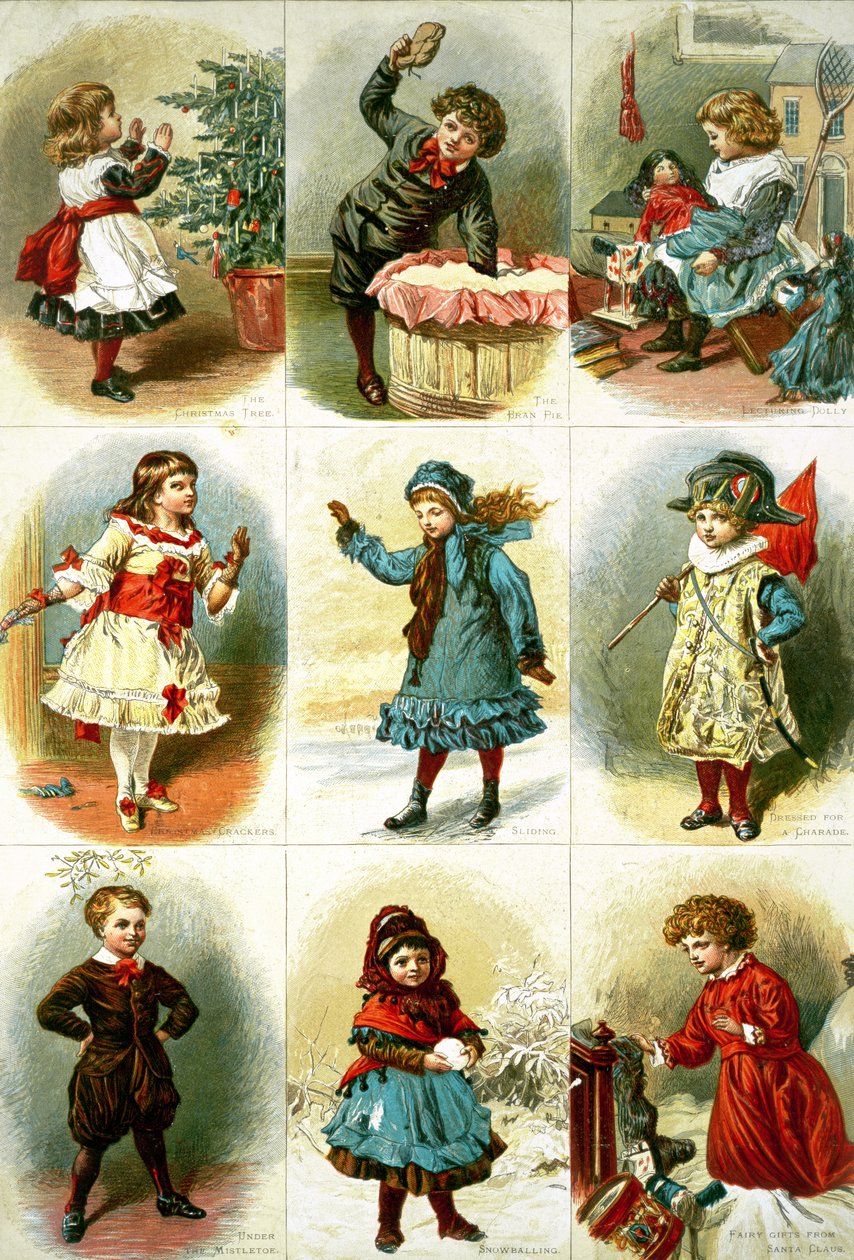 Çeşitli çocuk etkinliklerini gösteren Noel kartları, pub. tarafından Leighton Bros., 1882 by Charles J. Staniland