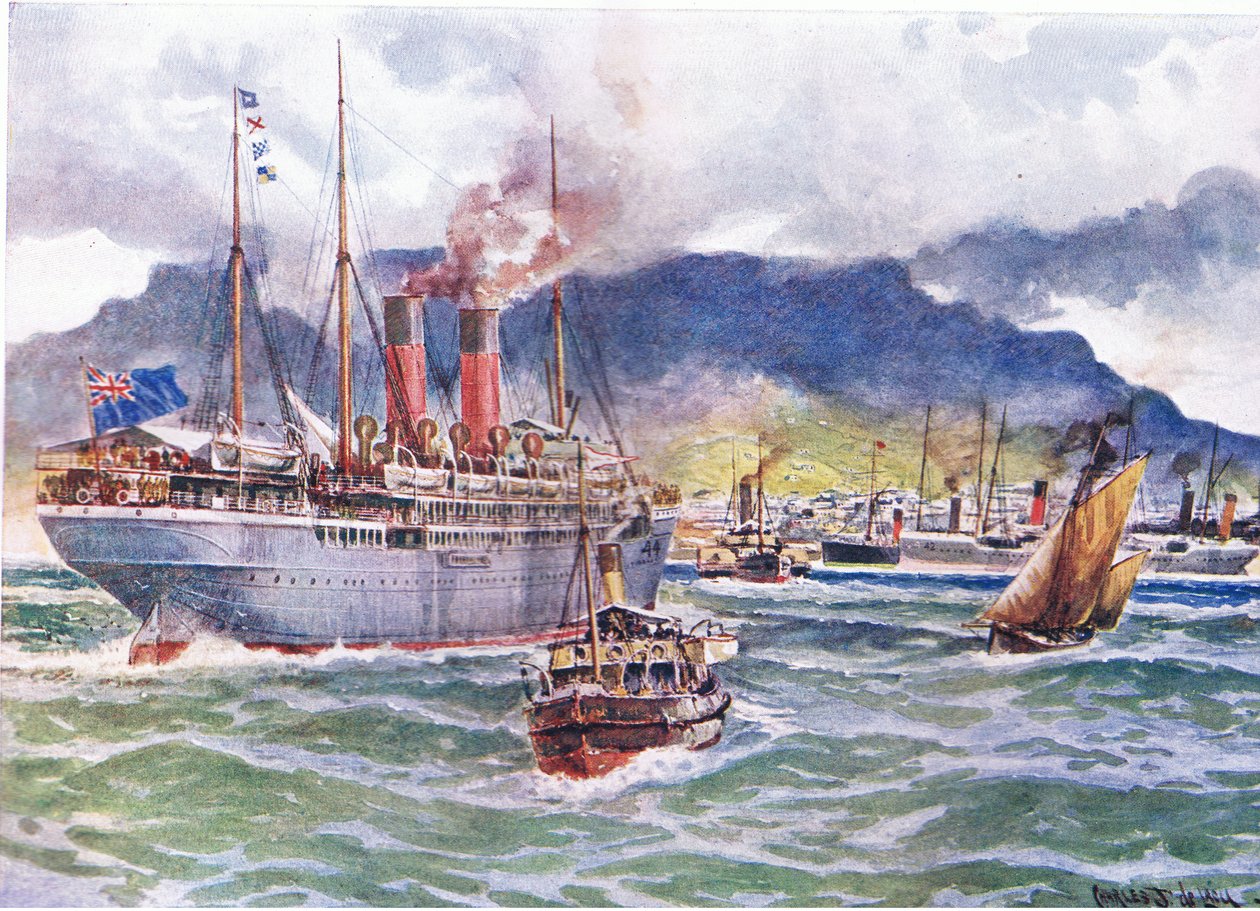 Transports in Table Bay during the South African War, illustration fromCassells History of England, 1900s  by Charles John de Lacy