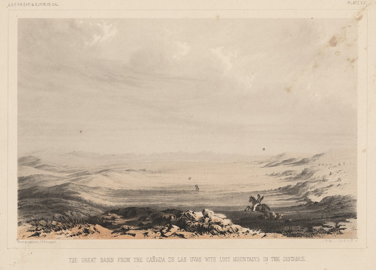 The Great Basin from the Canada de las Uvas with the Lost Mountains in the Distance, litho by A. Hoen und Co., 1855 (chromolitho) by Charles Koppel