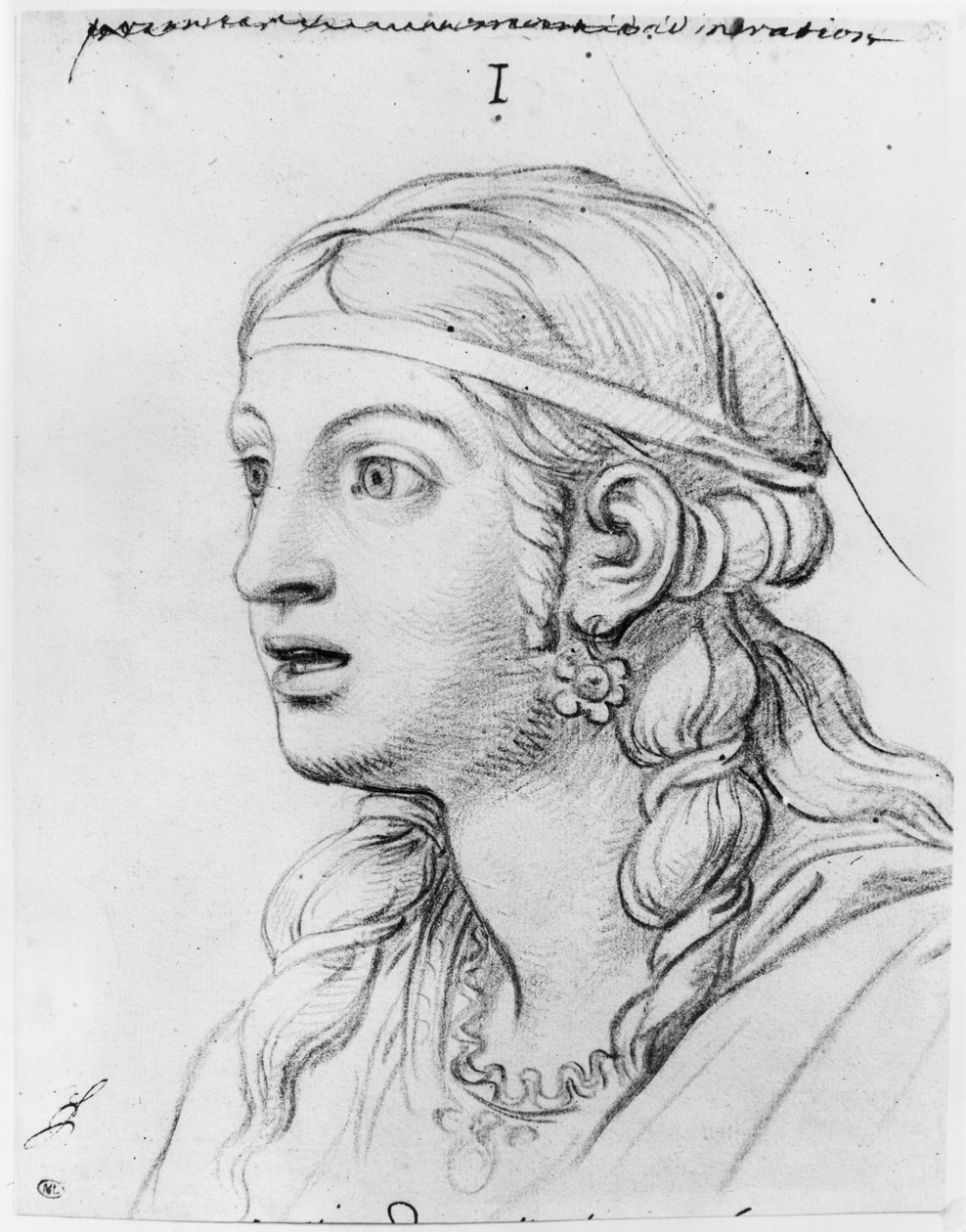 Şaşkınlıkla hayranlık (beyaz sararmış kağıt üzerinde pierre noire) by Charles Le Brun