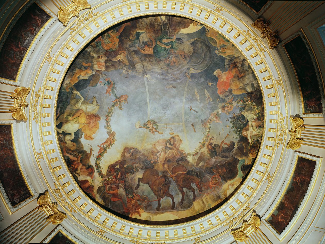 Ceiling depicting the Goddess Aurora (oil on backed canvas) by Charles Le Brun