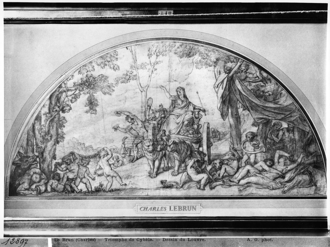 Kibele veya Dünyanın Yeniden Uyanışı, c.1663 (bej kağıt üzerinde kalem ve kahverengi mürekkep ve pierre noire) by Charles Le Brun