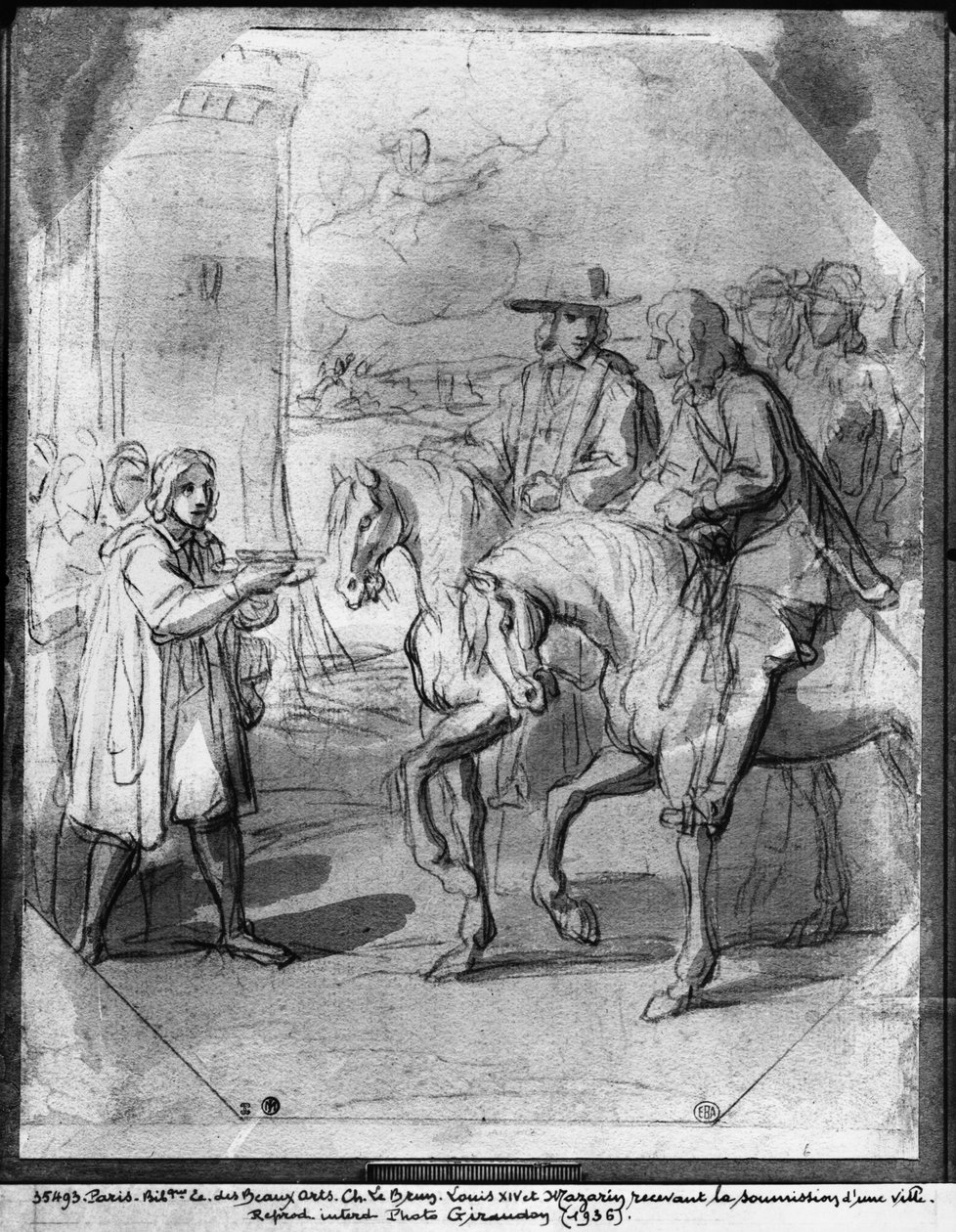 Louis XIV bir kasabanın teslimini alırken (kalem ve mürekkep ve Hint mürekkebi yıkama kağıdı) by Charles Le Brun