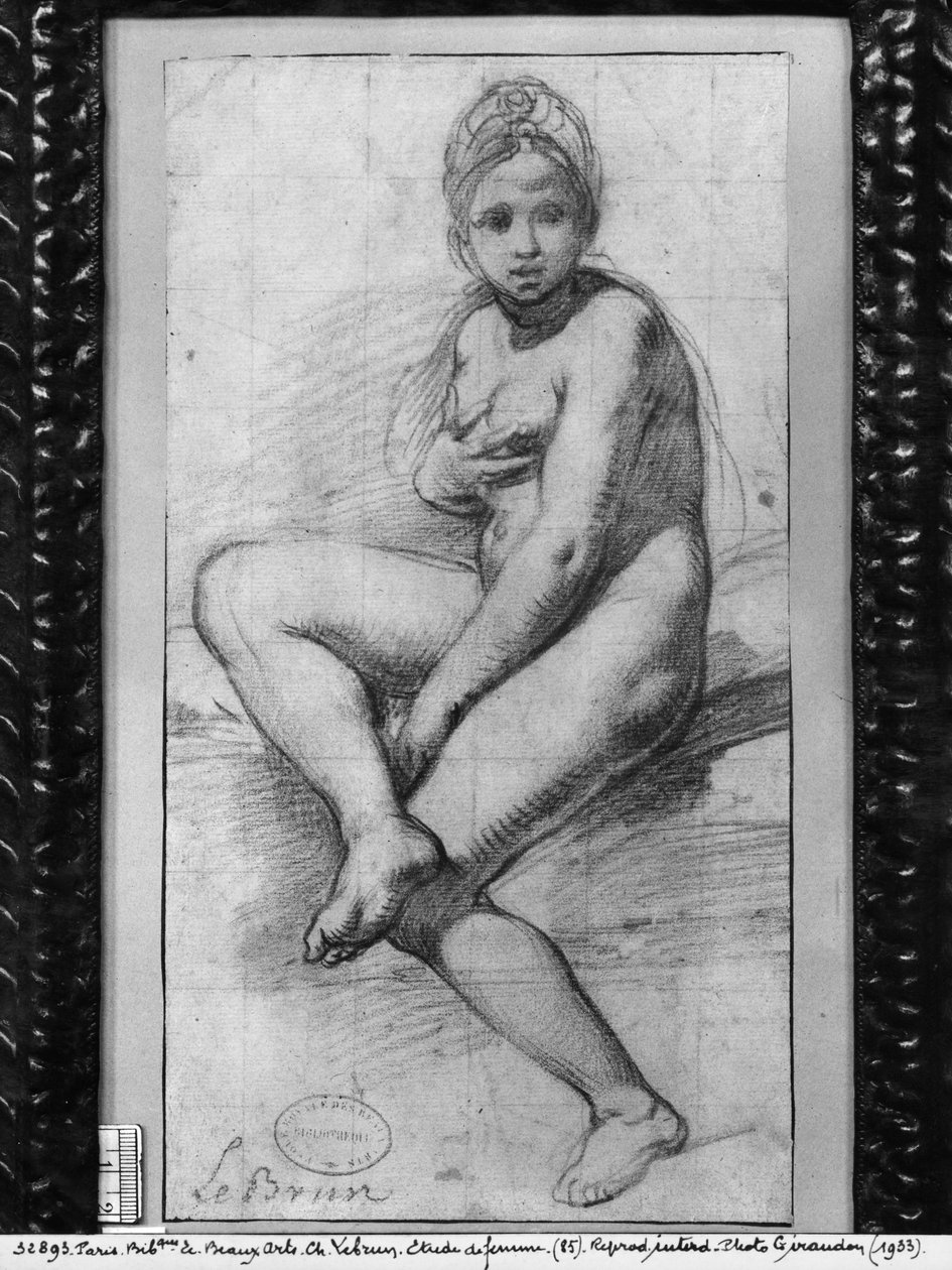 Oturan kadın (kağıt üzerinde kırmızı tebeşir) by Charles Le Brun