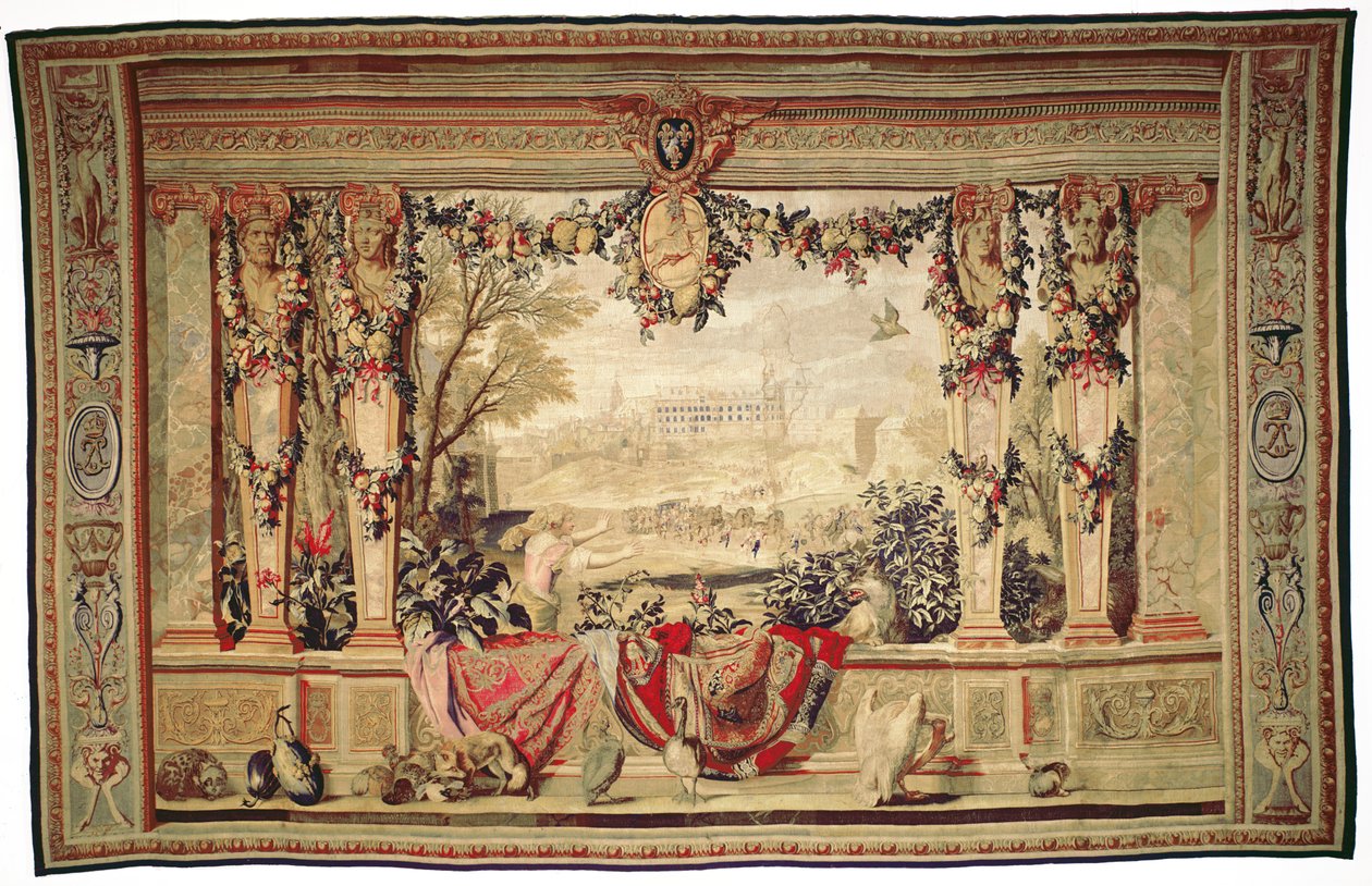 Kasım Ayı Blois Şatosu, Louis XIV (goblen) için Gobelins Atölyesinde üretilen 'Aylar veya Kraliyet Konutları' duvar halılarından by Charles Le Brun