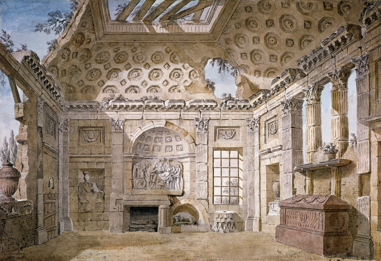 No.3607 St. Trinita del Monte manastırının (şimdi manastır) Harabe Odası tasarımı, Roma, c.1766 (tebeşir, kalem ve tuvalet) by Charles Louis Clerisseau