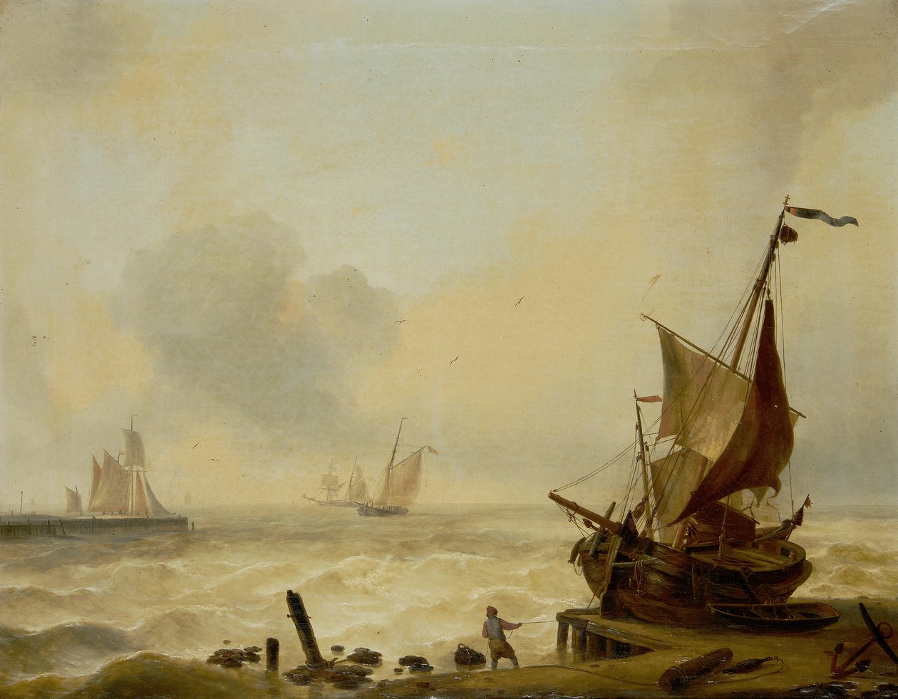 Küçük tekneler, liman ağzında şiddetli bir kabarmayla boğuşuyor by Charles Louis Verboeckhoven