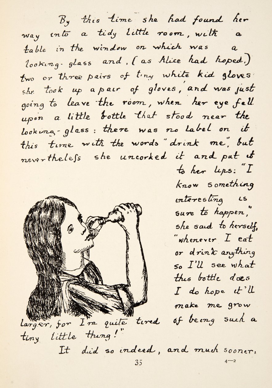 Alice, küçük şişenin tıpasını açar, Alices Adventures Under Ground, pub