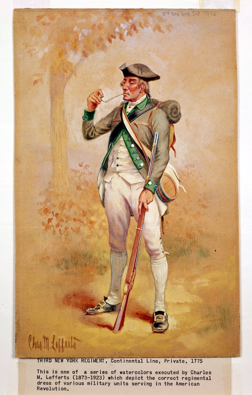 1775'te 3. New York Alayı'ndaki Kıta Hattı'nın Bir Erinin Üniforması, c.1920 by Charles MacKubin Lefferts