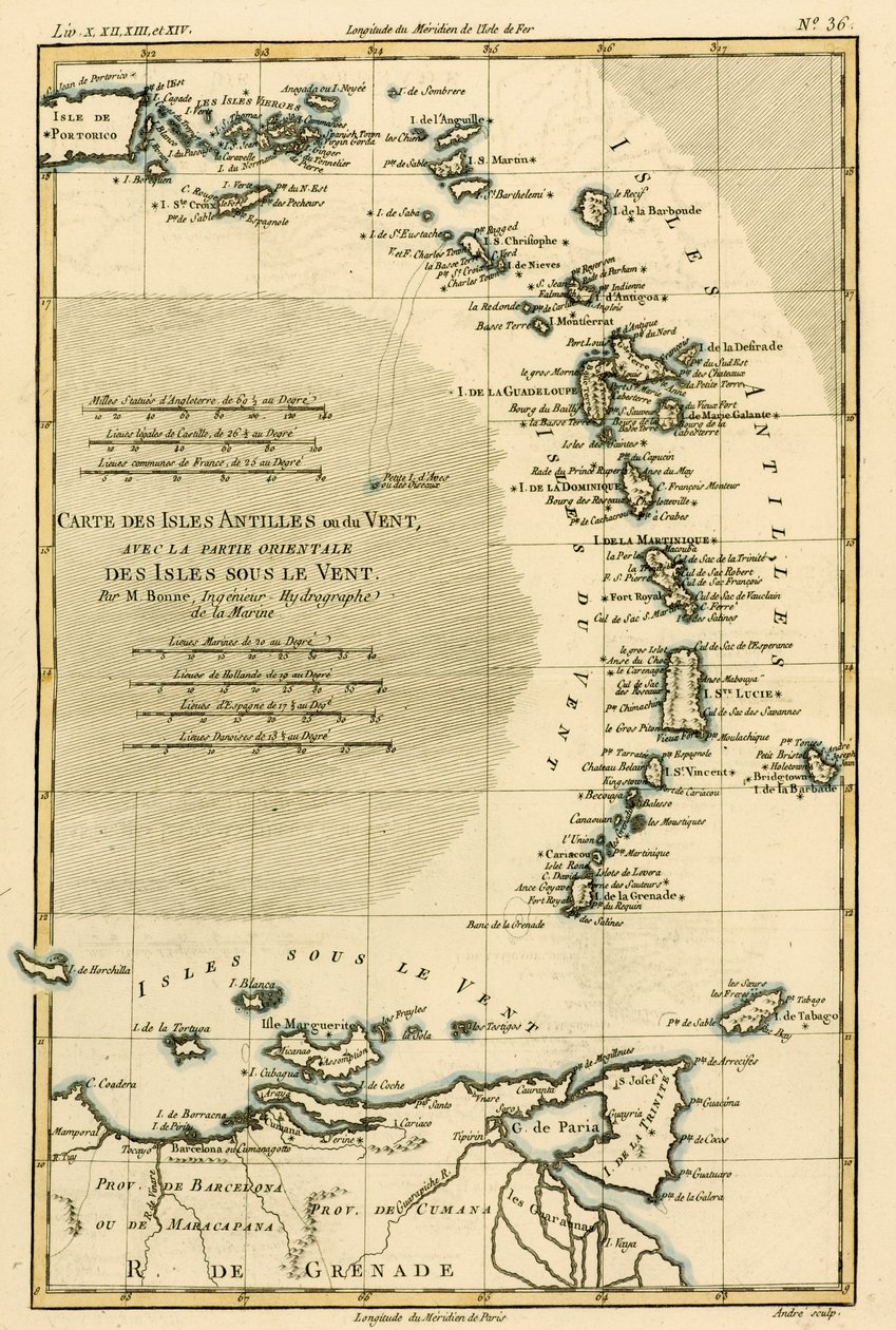 Küçük Antiller veya Windward Adaları, Leeward Adaları'nın doğu kısmı ile, Guillaume Raynal (1713-96) tarafından yayınlanan 'Atlas de Toutes les Parties Connues du Globe Terrestre'den, JL Pe'de yayınlandı by Charles Marie Rigobert Bonne