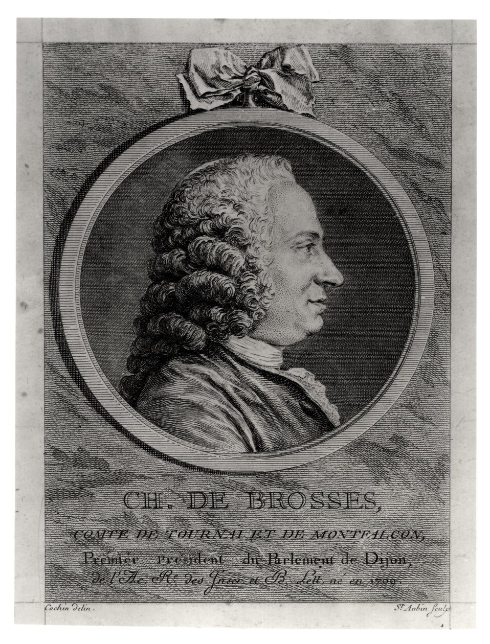 Charles de Brosses (1709-77), Tournai ve Montfaucon Kontu, Augustin de Saint-Aubin tarafından oyulmuş (1736-1807) by Charles Nicolas II Cochin
