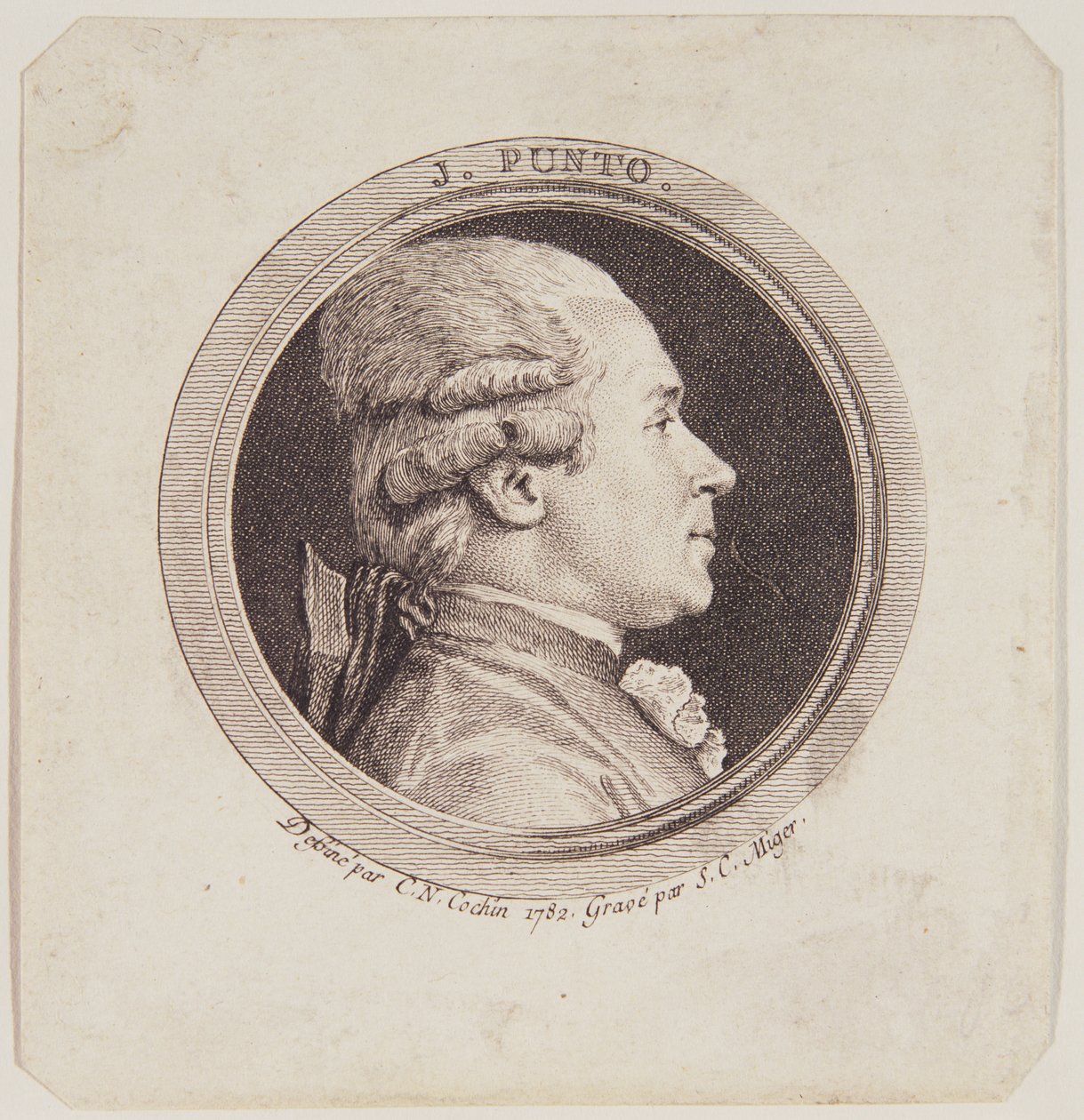 Simon Charles Miger (1736-1820) tarafından oyulmuş Giovanni Punto (1746-1803) portresi 1782 by Charles Nicolas II Cochin