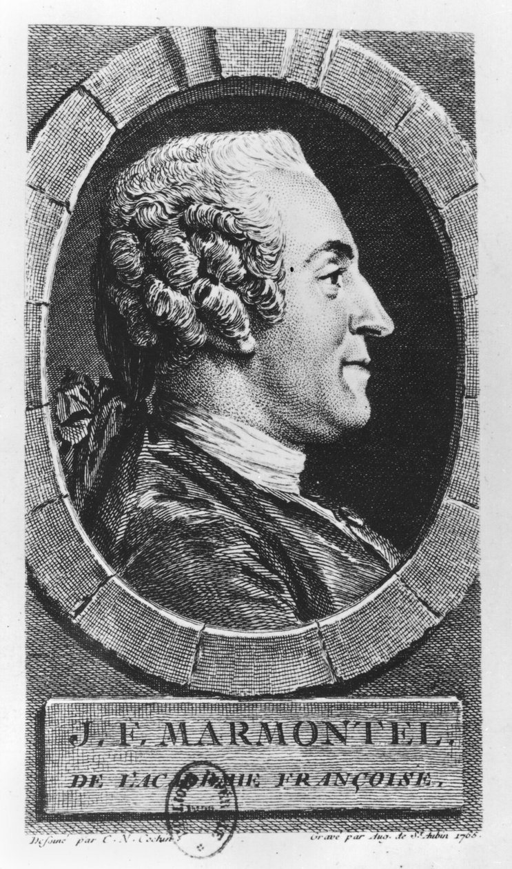 Augustin de Saint-Aubin (1736-1807) tarafından oyulmuş Jean Francois Marmontel (1723-99) portresi 1765 by Charles Nicolas II Cochin