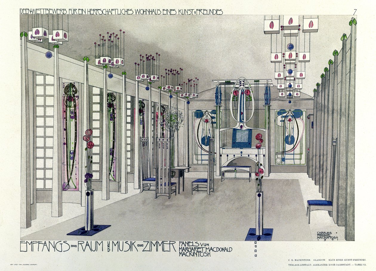 Margaret Macdonald Mackintosh (1865-1933) 1901 tarafından paneller ile bir Müzik Odası için Tasarım by Charles Rennie Mackintosh