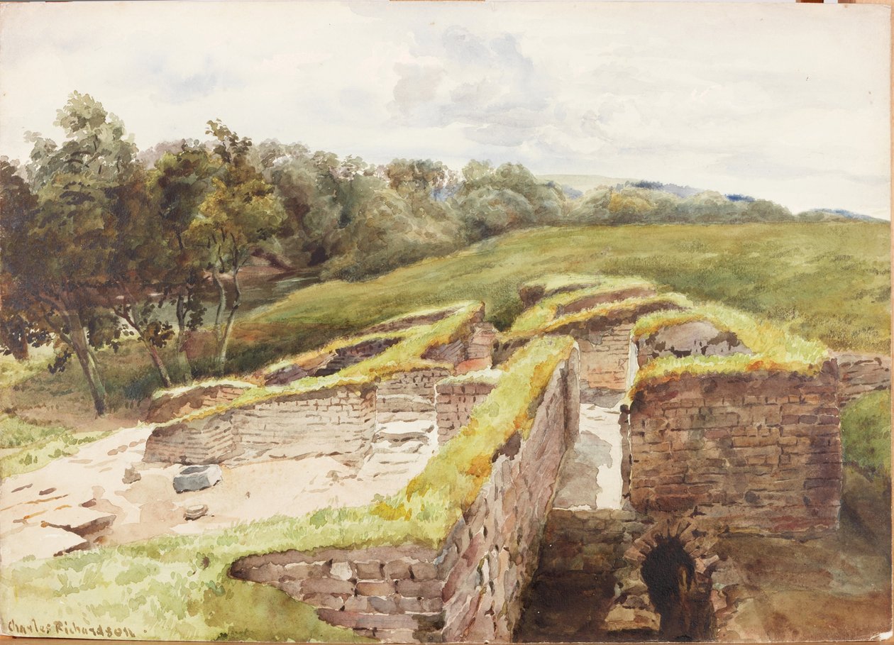 Chesters, Kuzeyden Hamam (gövde rengi, kalem ve kağıt üzerinde klozet) by Charles Richardson