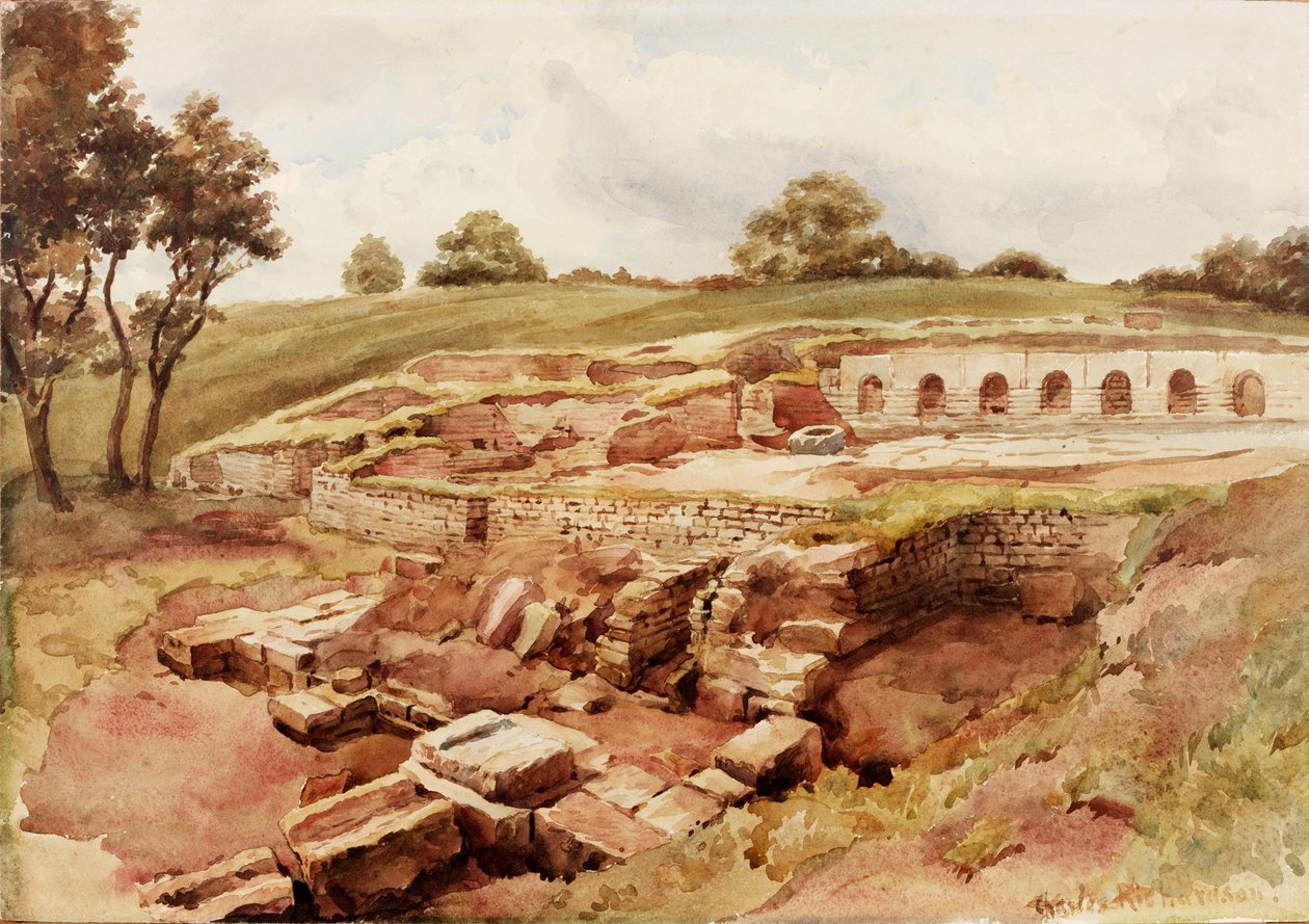 The Roman Baths, Chesters, North Tyne (North View) (gövde rengi, kalem ve kağıt üzerinde tuvalet) by Charles Richardson