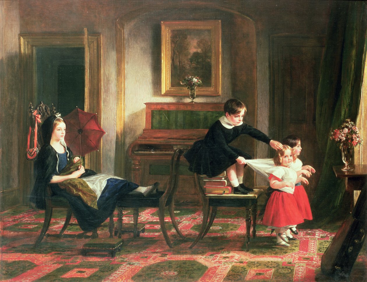 Arabada ve atlarda oynayan çocuklar, 19. yüzyıl by Charles Robert Leslie