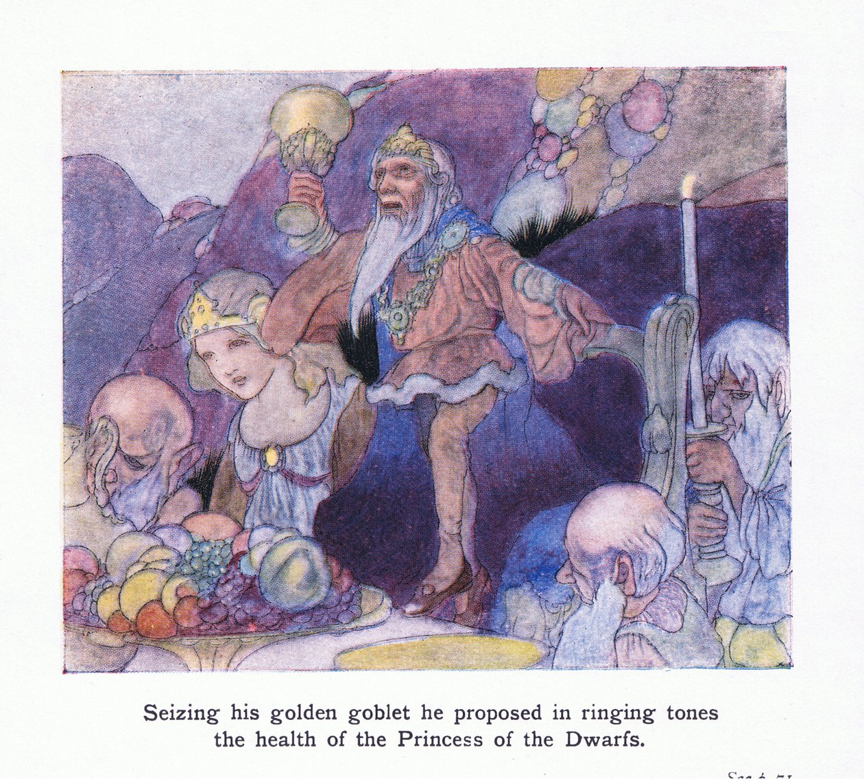 Altın kadehini alarak zil sesleriyle cüceler prensesinin sağlığını önerdi. by Charles Robinson