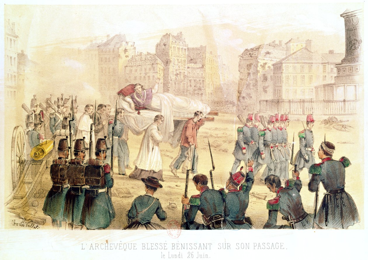 Başpiskopos Eminence Affre yaralandı, yolculuğunu kutsadı, 26 Haziran 1848 Pazartesi by Charles Vallet