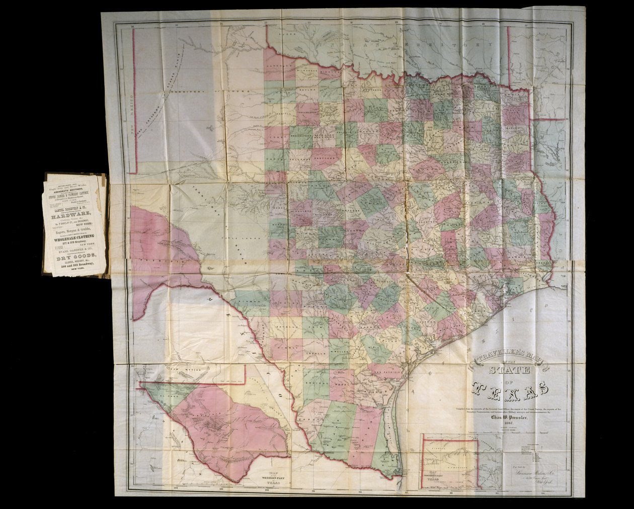 Texas Presslers Haritası, 1867 (litografi, kitap şeklinde) by Charles W. Pressler