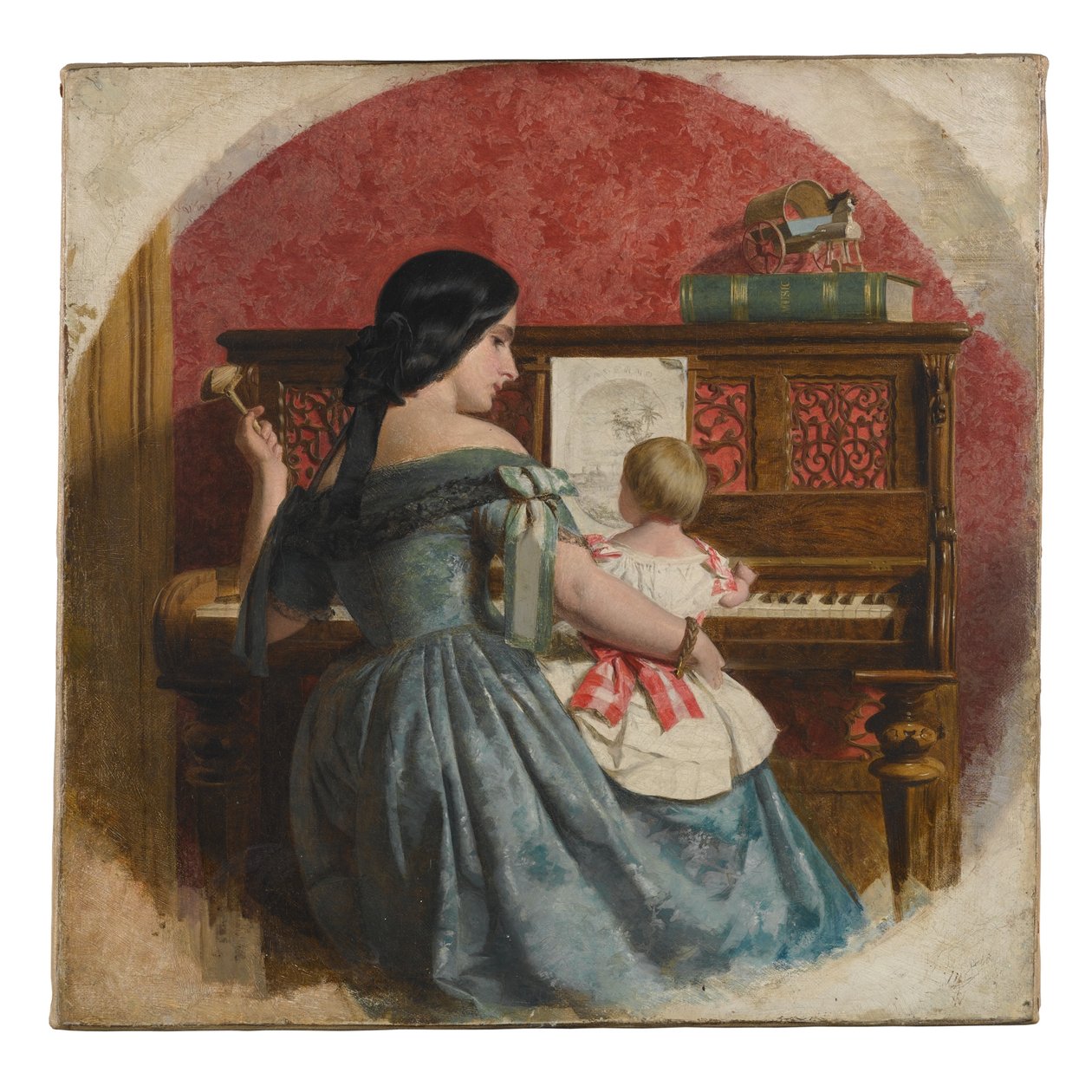 Piyano başında oturan bir anne ve çocuk ile Ev İçi, 1860 dolayları by Charles West Cope