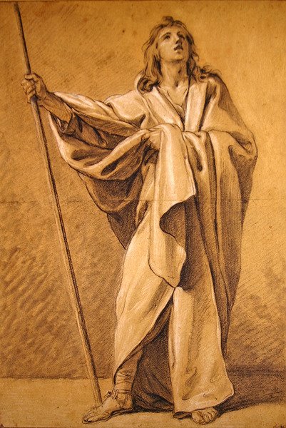 Saint Roch Çalışması (kağıt üzerinde siyah beyaz tebeşirler) by Charles Michel Ange Challe