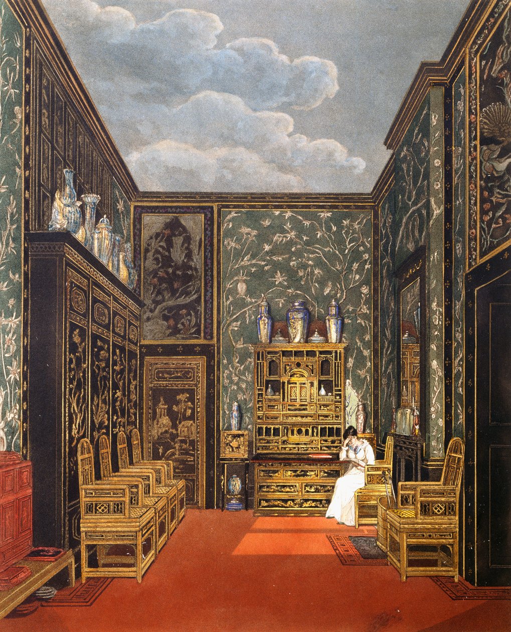 Yeşil çekme odası, Gravür William James Bennett (1787-1844), Charles Wild (1781-1835) tasarımına dayanarak, Kraliyet Konutlarının Tarihinden by Charles (after) Wild