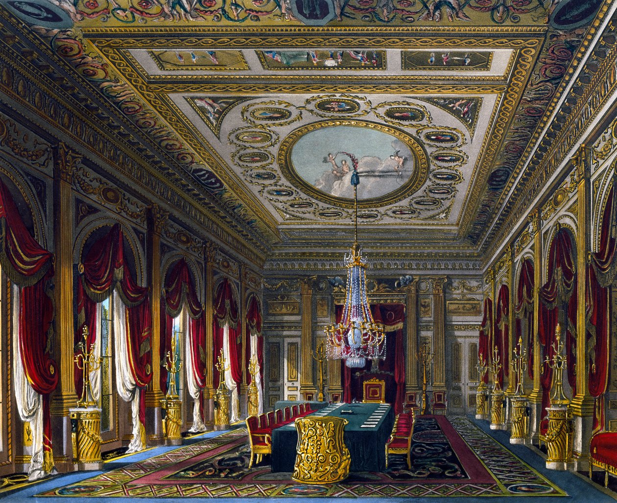 Taht Odası, Thomas Sutherland (1785-1838), Charles Wild (1781-1835) tasarımına dayalı gravür, Kraliyet Konutlarının Tarihinden by Charles (after) Wild