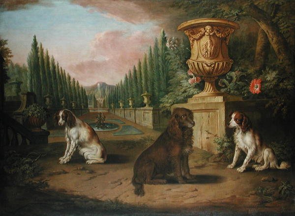Resmi bir bahçede üç İspanyol, c.1730 (tuval üzerine yağlı boya) by Charles (and Studio) Collins