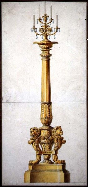 Neo-Klasik Şamdan için Tasarım, c.1820 (kağıt üzerine suluboya ile kalem ve mürekkep) by Charles (attr. to) Percier