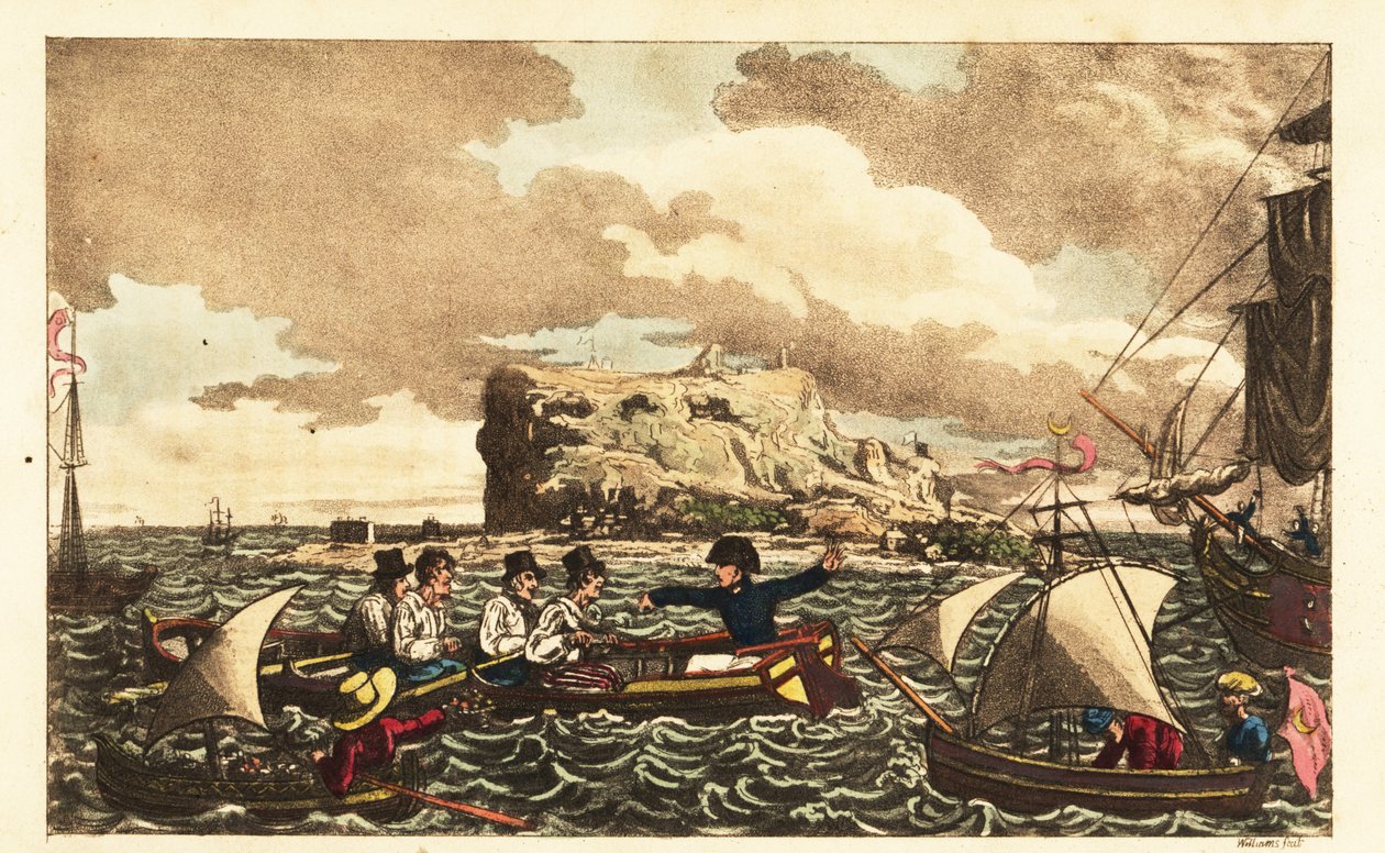 Asteğmen Newcome kayıkla Cebelitarık yakınlarındaki HMS Vanguard'a transfer edildi by Charles (c.1797 1850) (after) Williams