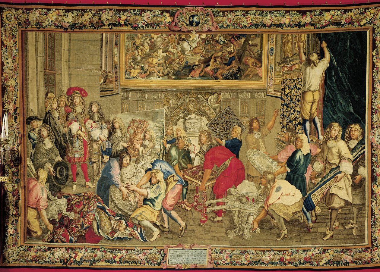 Louis XIV, Gobelins Fabrikasını ziyaret ediyor by Charles (studio of ) Le Brun
