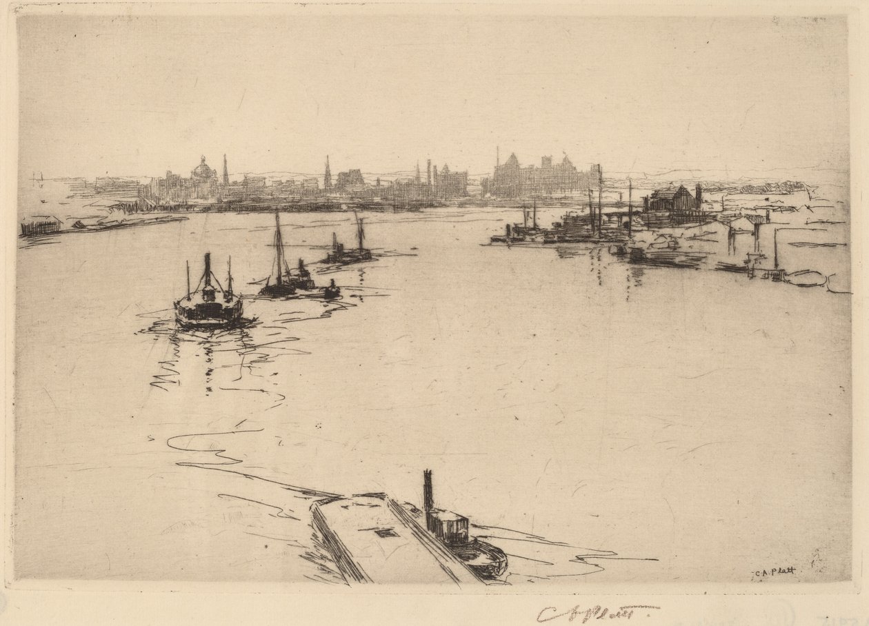 Köprüden Williamsburg (Çizim) by Charles A. Platt