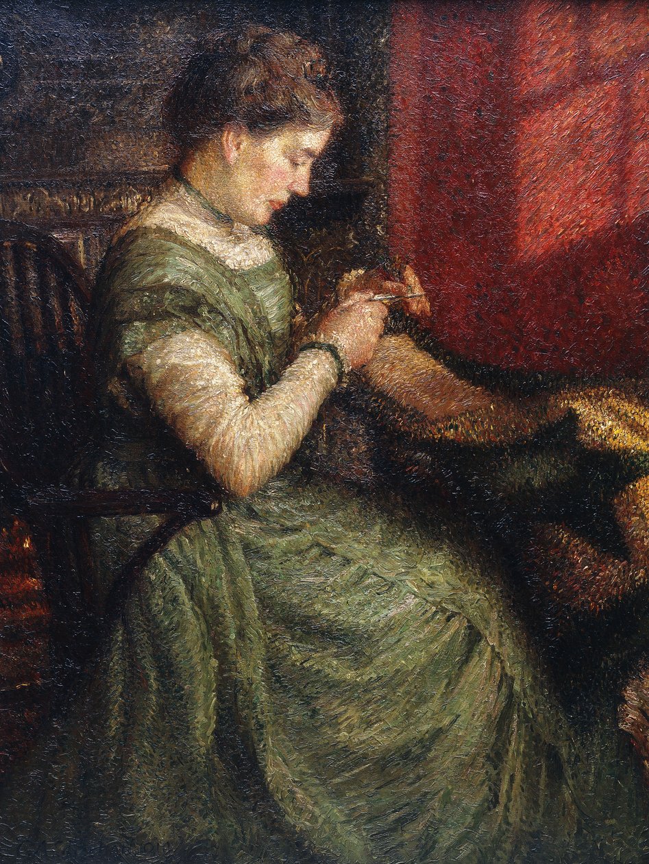 Koltuk Dikişinde Oturan Bir Kadının Portresi by Charles A. Sheehan