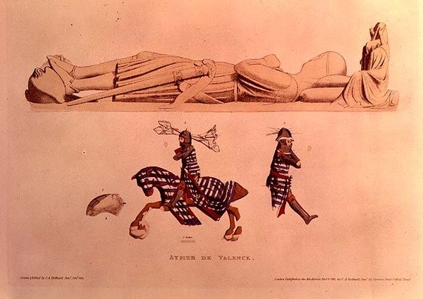 Aymer De Valence şövalyesinin mezar tasviri, Pembroke Kontu (d.1324), pub. 1811 by Charles Alfred Stothard