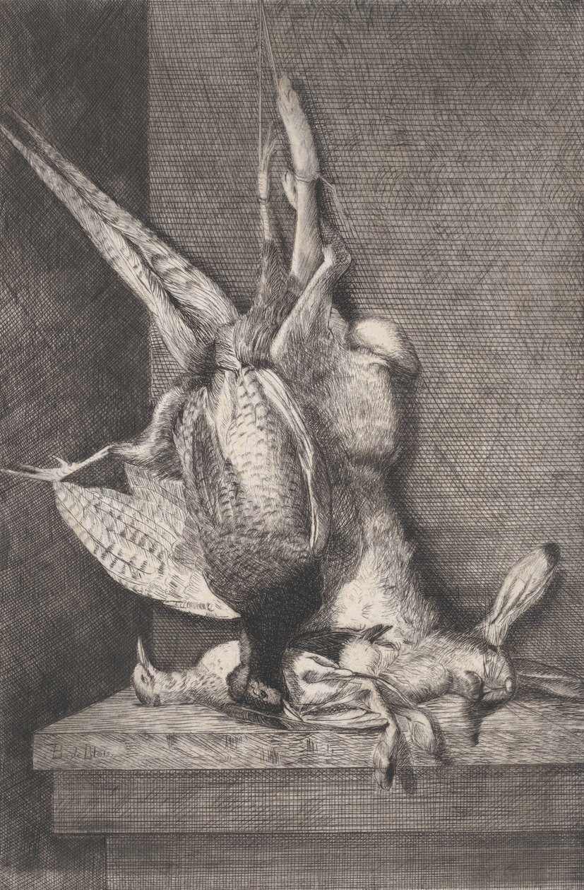 Av kuşları ve tavşanlı av kupası, 1850-1900. by Charles Alphonse Deblois