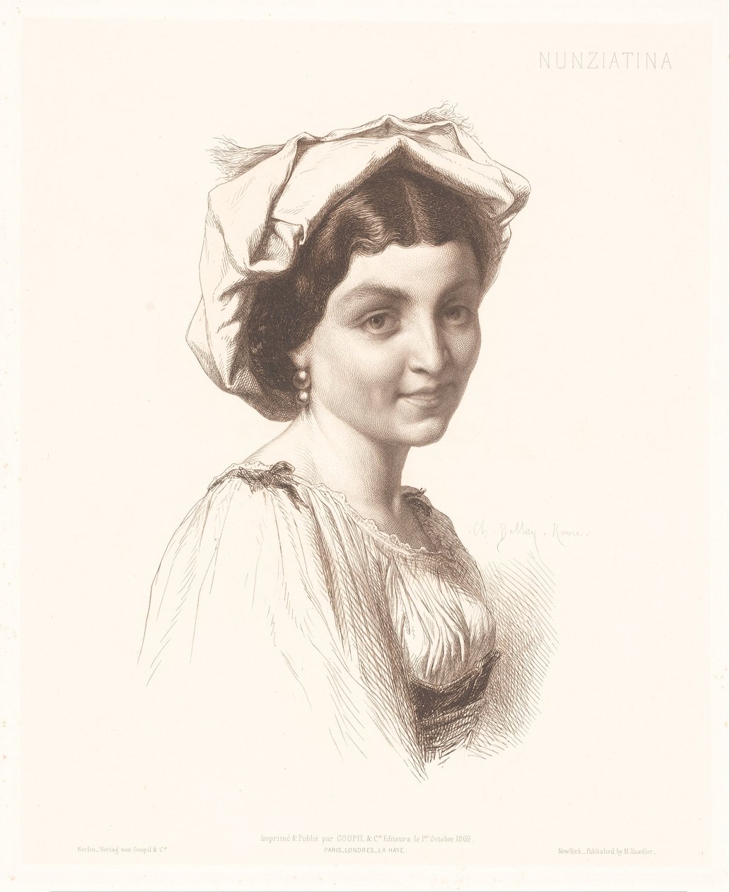 İtalyan bir kadının portresi Nunziatina (nesne üzerindeki başlık) İtalyan kadın portreleri (dizi adı) by Charles Alphonse Paul Bellay