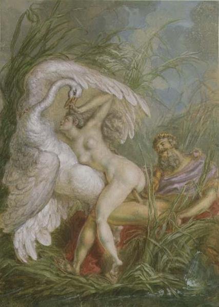 Leda ve Kuğu, Histoire Universelle'den by Charles Antoine (attr. to) Coypel