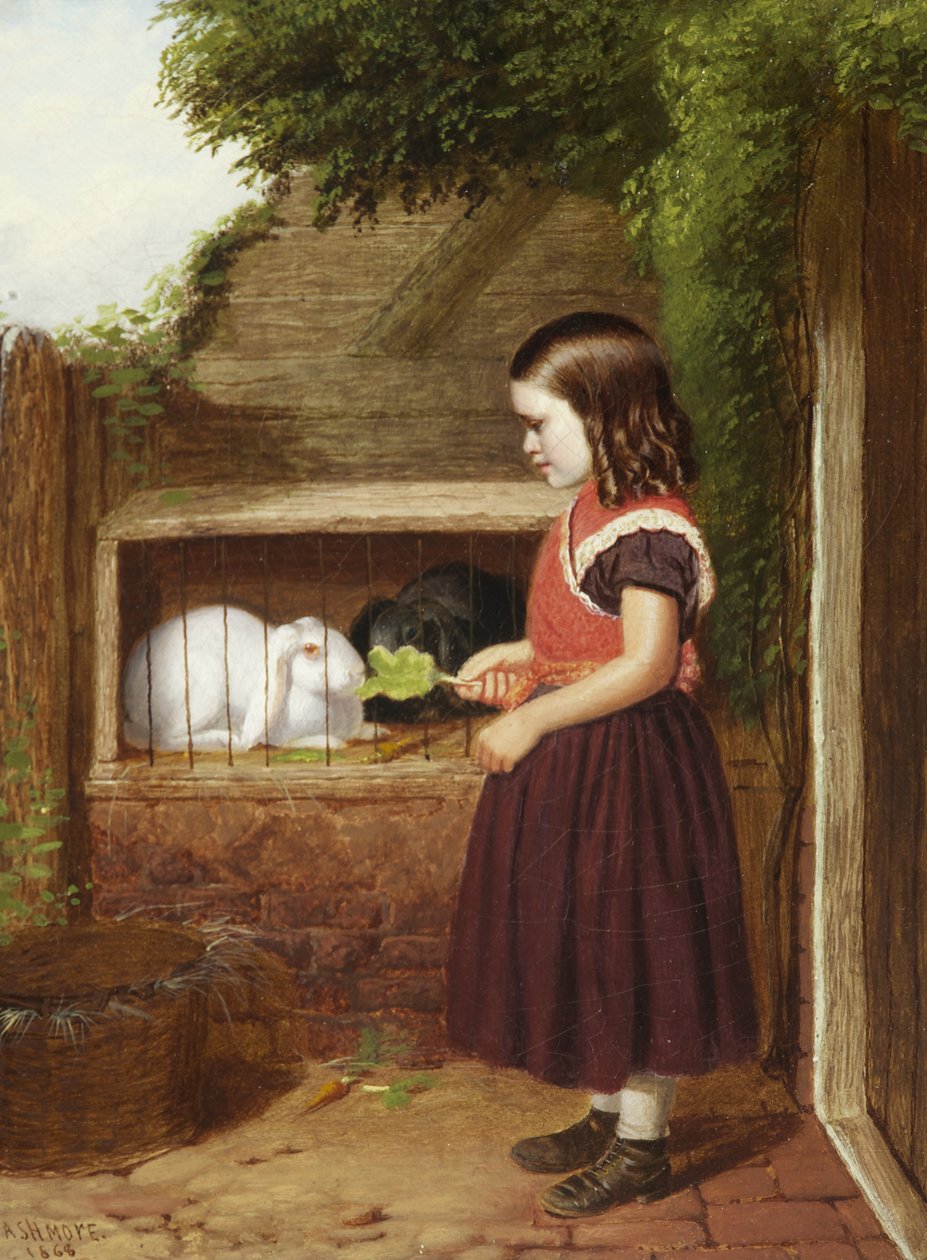Tavşanları Beslemek, 1868 by Charles Ashmore