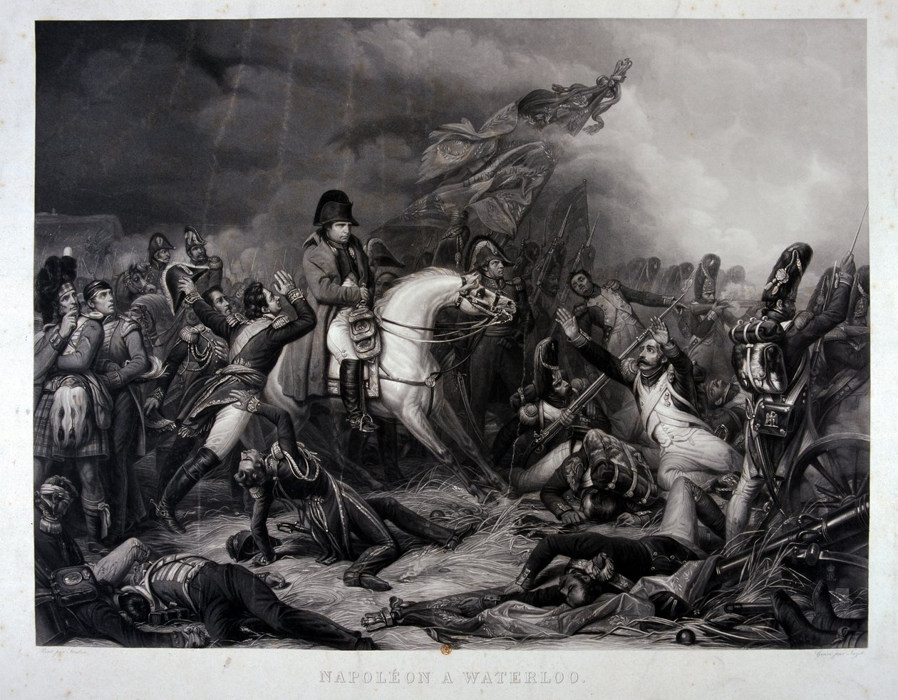 Napolyon (1769-1821) Waterloo Savaşı'nda, 1815 (mezzotint) by Carl von Steuben
