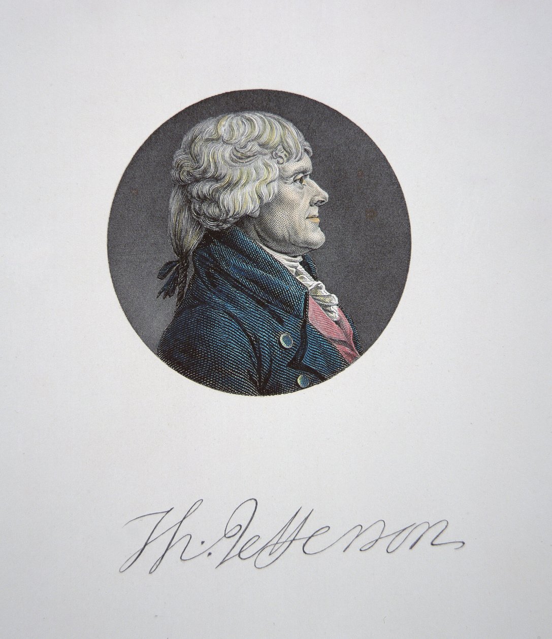 Thomas Jefferson (1743-1826) (renkli gravür) by Charles Balthazar Julien Févret de Saint Mémin
