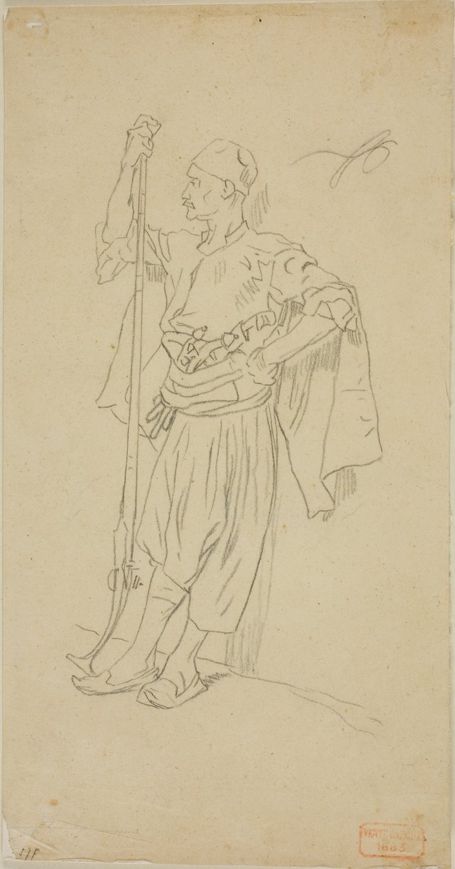 Duvara Dayanmış Silahlı Arap by Charles Bargue