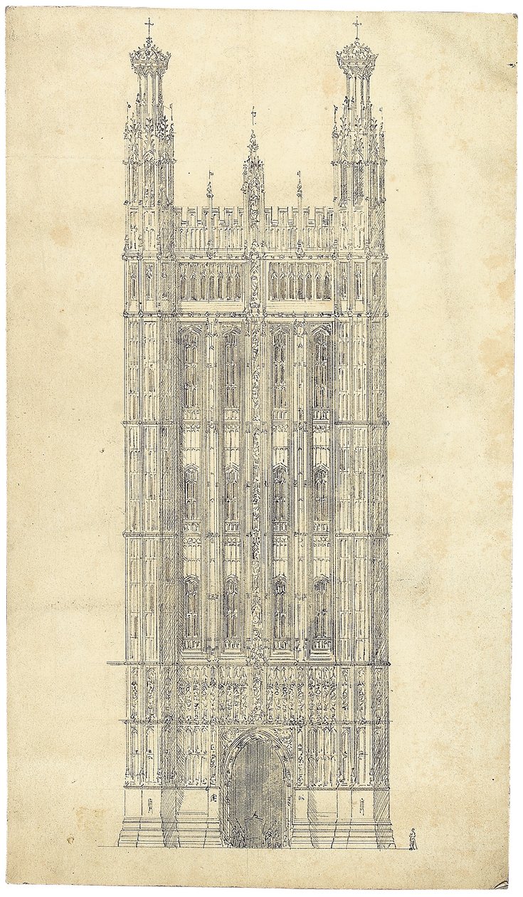 Parlamento Binası için çizim, c.1836-40 (kağıt üzerine kalem ve mürekkep) by Charles Barry