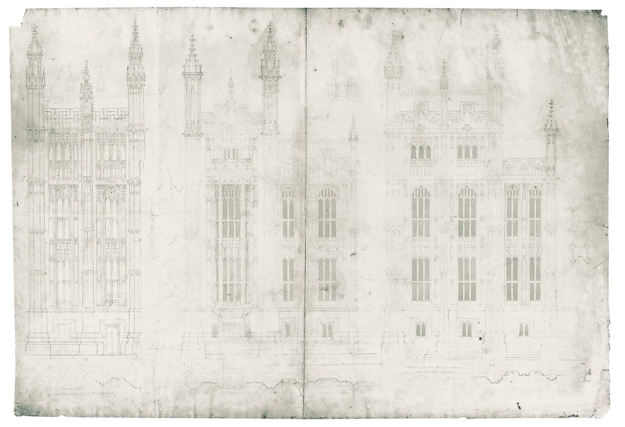 Parlamento Binası için çizim, c.1836-40 (kağıt üzerine kalem ve mürekkep) by Charles Barry