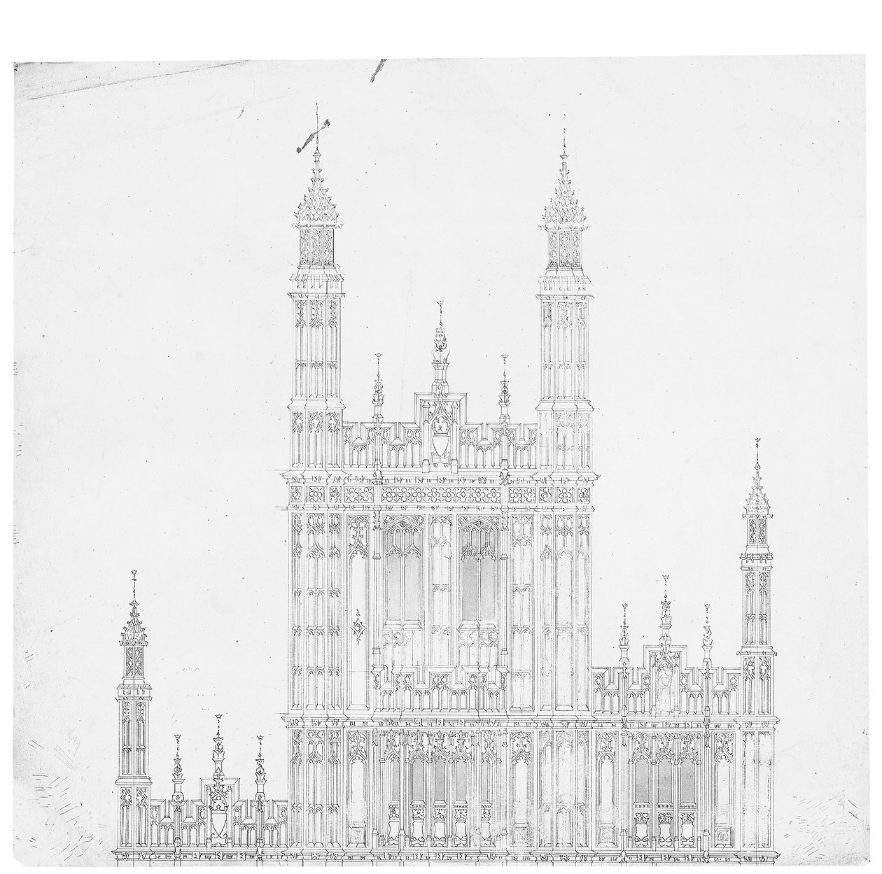 Parlamento Binası için çizim, c.1836-40 (kağıt üzerine kalem ve mürekkep) by Charles Barry